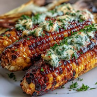 Memorial Day Grilled Corn with Herbed Butter 4 Ways - charred golden corn on the cob served with vibrant parsley-chive, basil-lemon, cilantro-lime, and Parmesan-paprika butters.