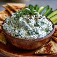 Creamy skyr tzatziki dip with fresh cucumber and dill, a refreshing appetizer.