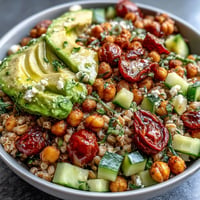 Vibrant Ancient Grains Bowl with farro, quinoa, and chickpeas, a wholesome lunch.